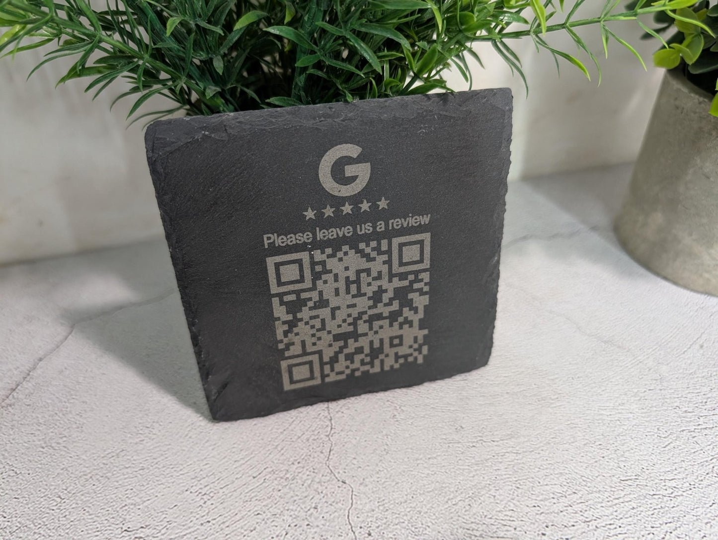Google Review Slate Coaster – Engraved QR Code Review Gift for Businesses, Handmade in Wales, Plastic - Free Packaging - CherryGroveCraft