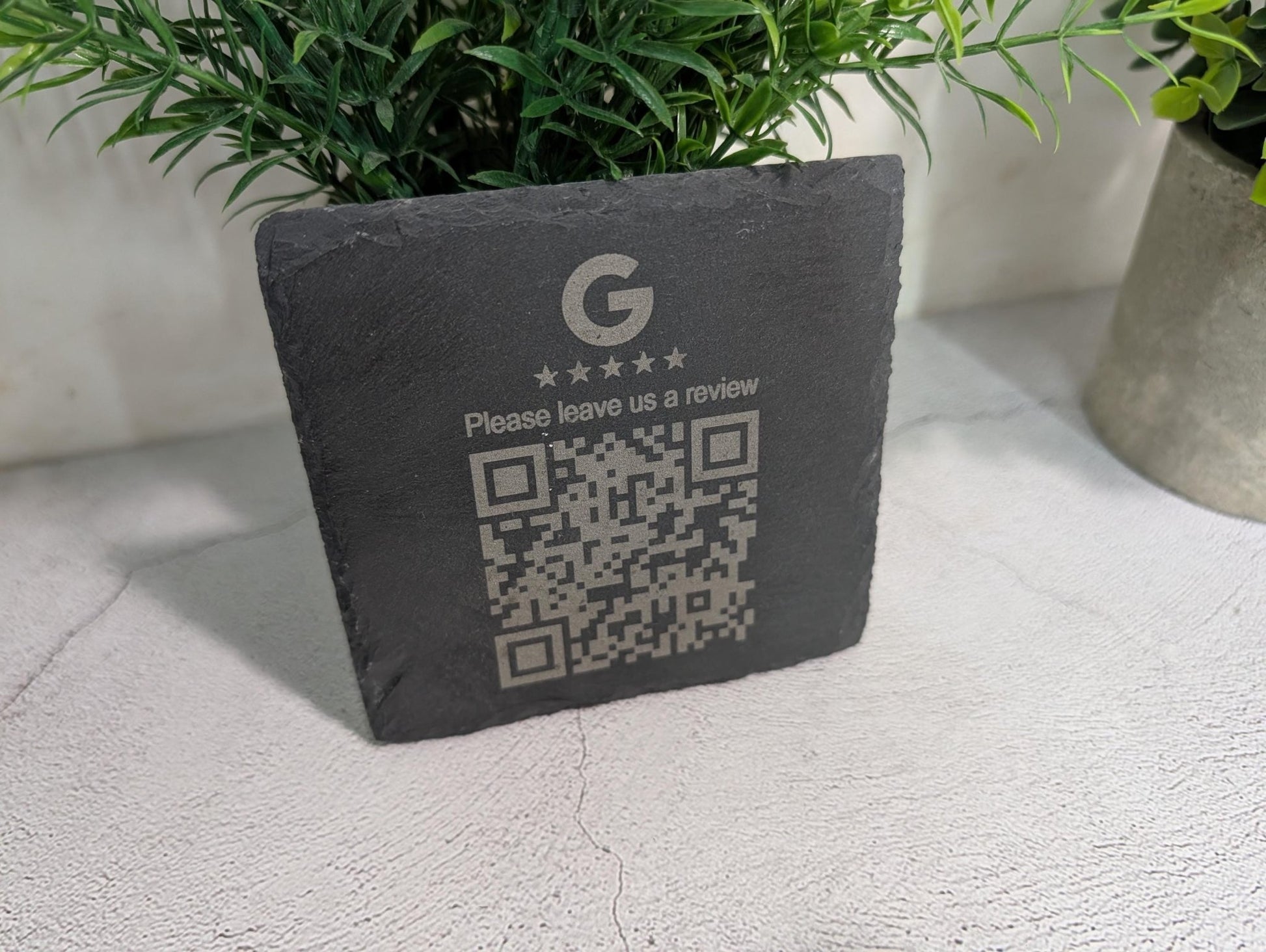 Google Review Slate Coaster – Engraved QR Code Review Gift for Businesses, Handmade in Wales, Plastic - Free Packaging - CherryGroveCraft