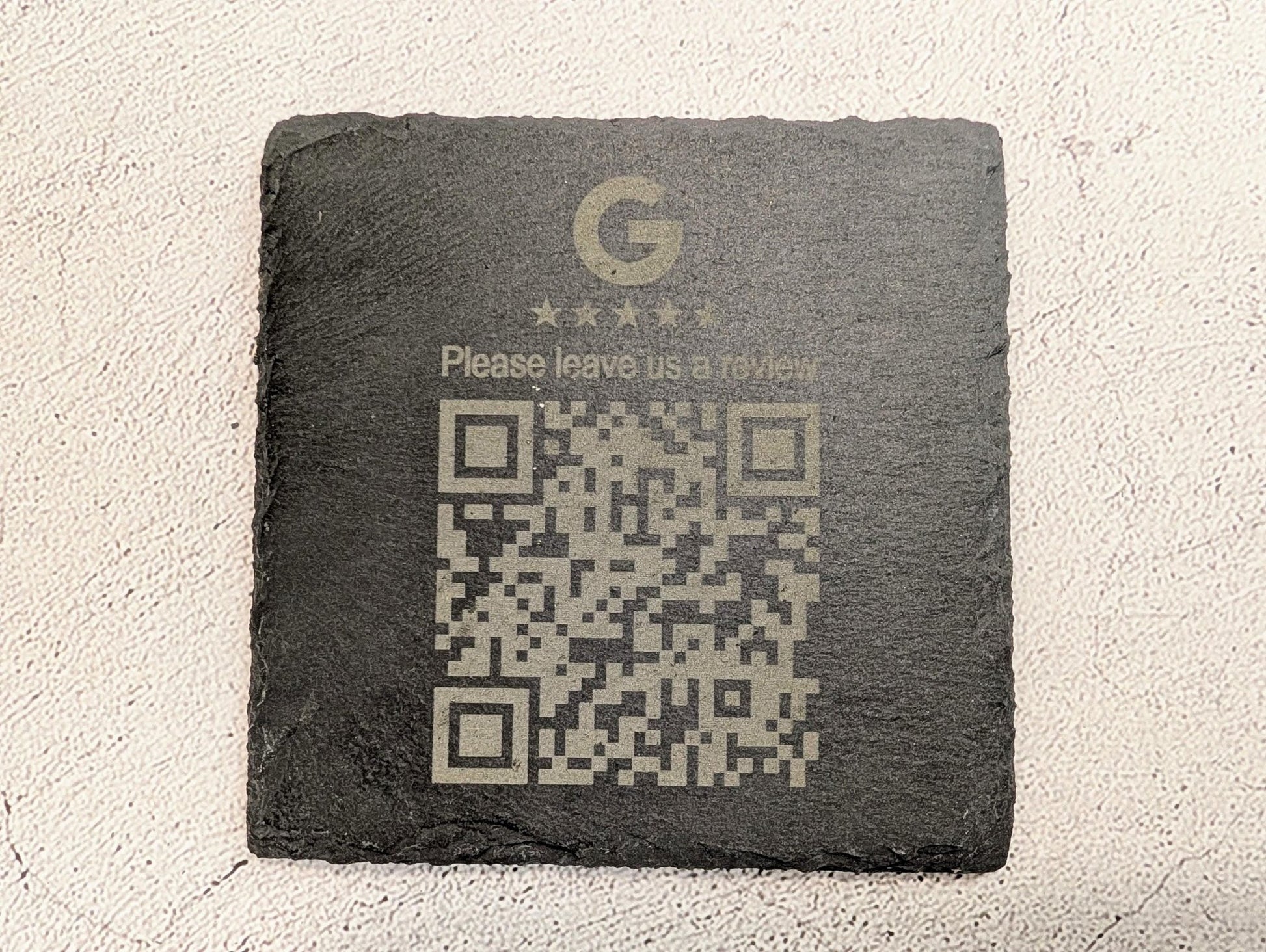 Google Review Slate Coaster – Engraved QR Code Review Gift for Businesses, Handmade in Wales, Plastic - Free Packaging - CherryGroveCraft