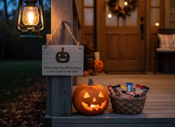 Halloween pumpkin oak sign — Please Help Yourself to Sweets design