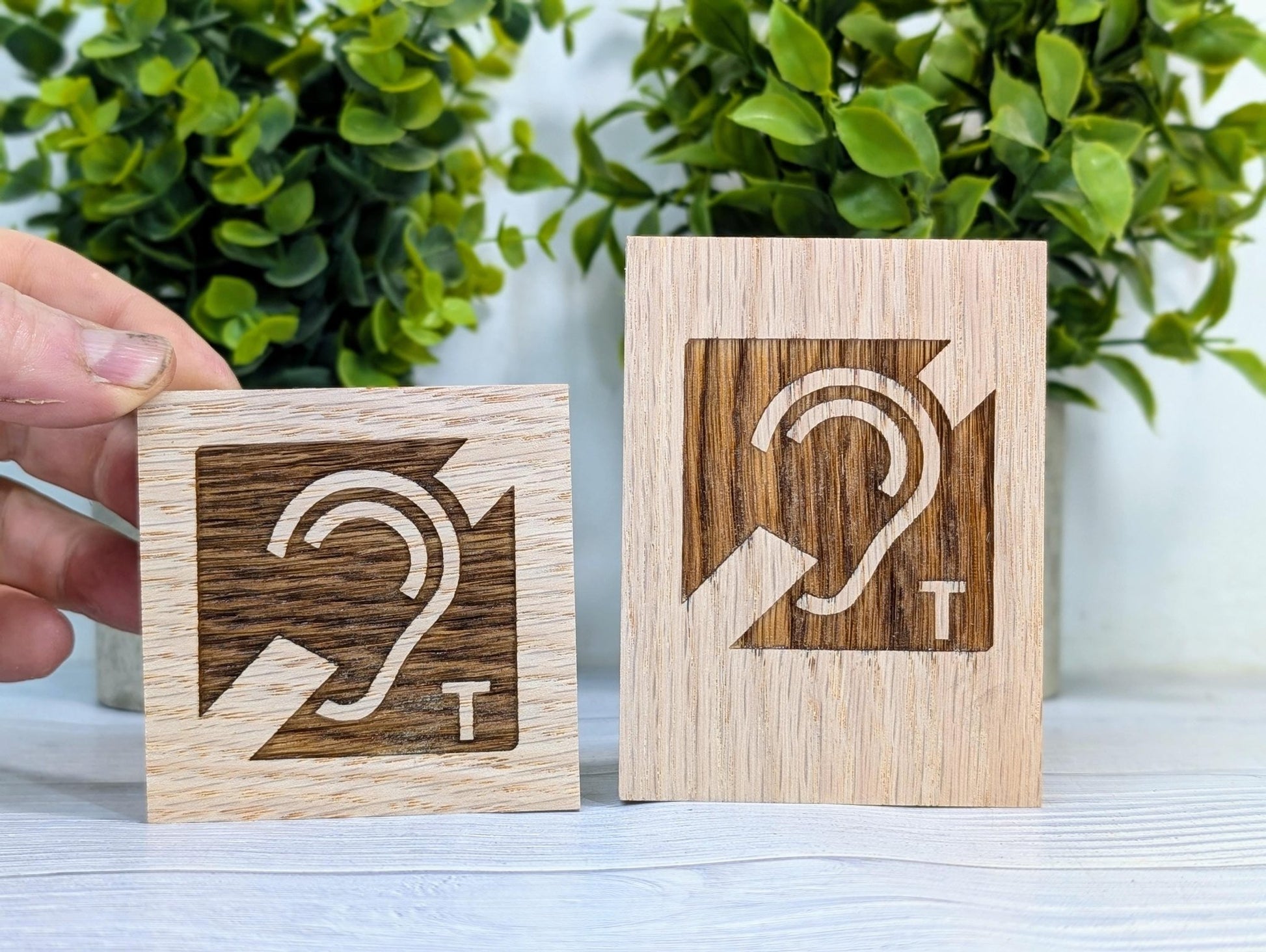 Hearing Loop Sign - Freestanding Engraved Oak Block - Accessible Signage for Businesses and Public Spaces - 2 Sizes - Hearing Aid Symbol - CherryGroveCraft