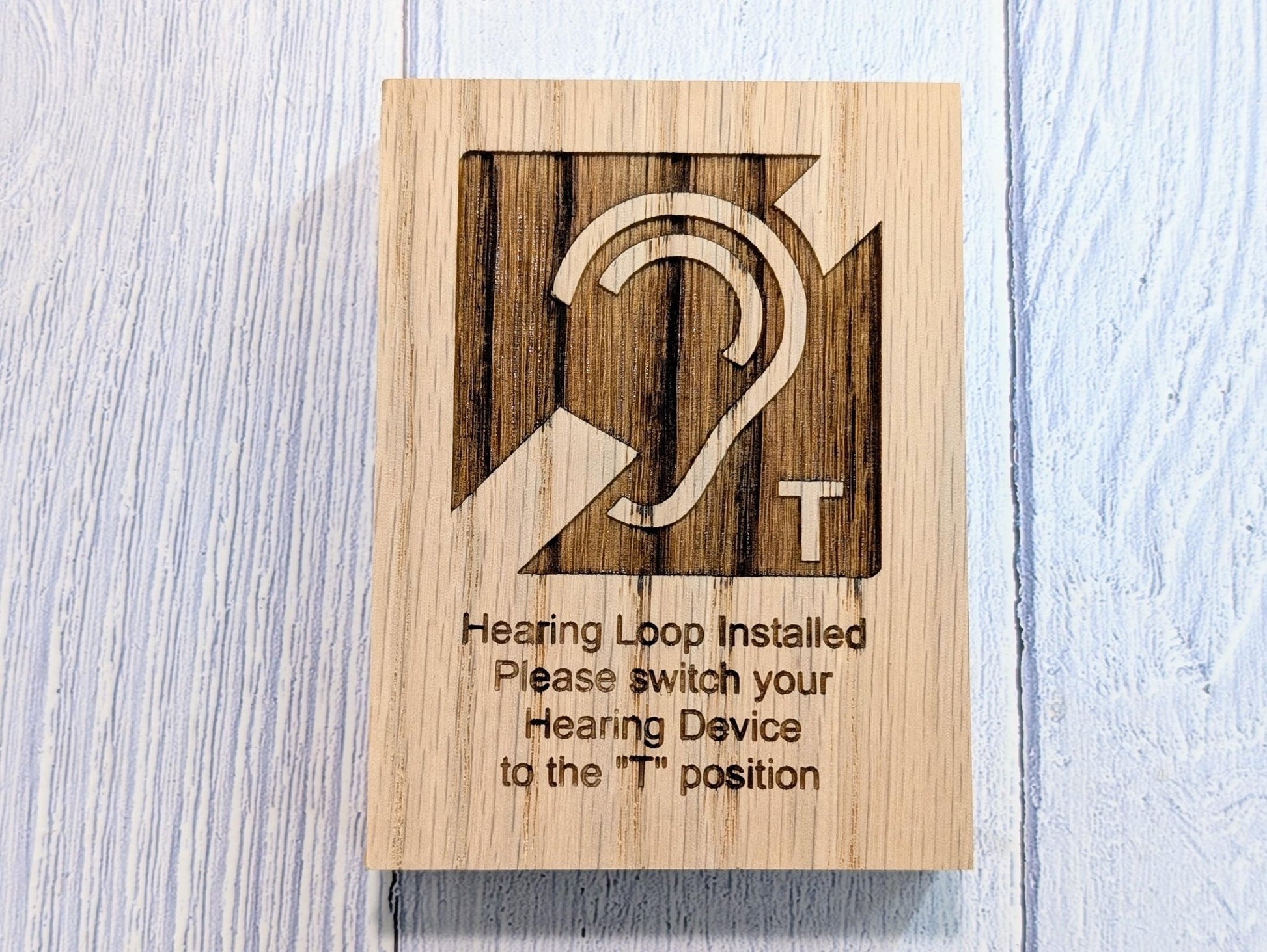 Hearing Loop Signage - Accessible Signs for Businesses and Public Spaces - Freestanding Engraved Oak Block - 2 Sizes - Hearing Aid Symbol - CherryGroveCraft