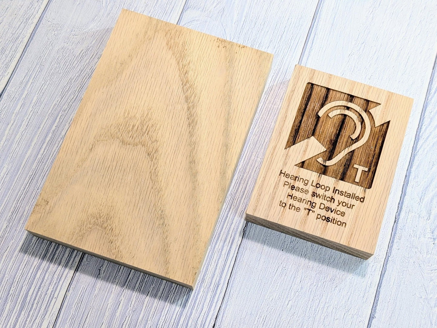 Hearing Loop Signage - Accessible Signs for Businesses and Public Spaces - Freestanding Engraved Oak Block - 2 Sizes - Hearing Aid Symbol - CherryGroveCraft