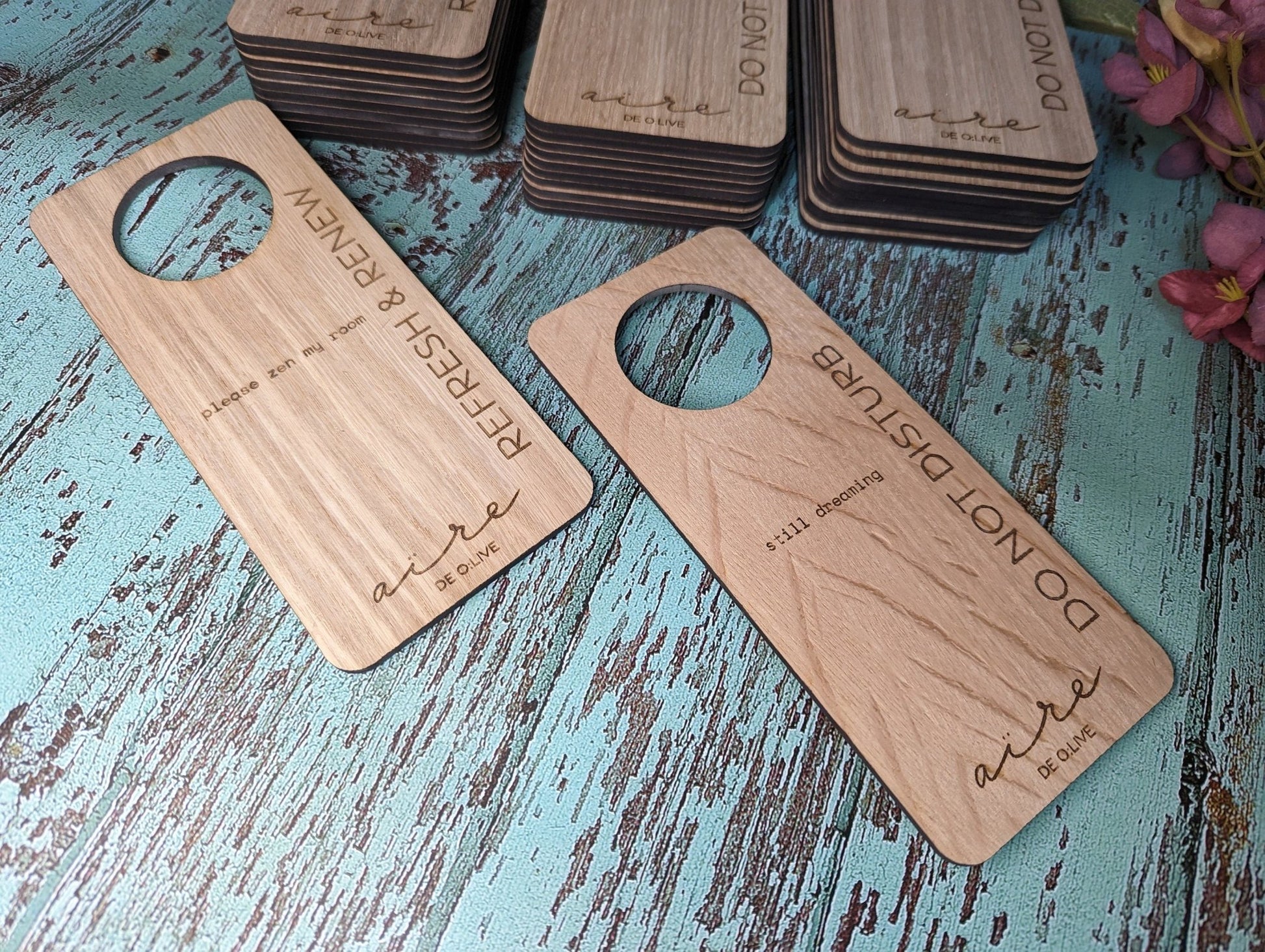 Hotel door hanger reverse — Do Not Disturb side, oak veneered MDF