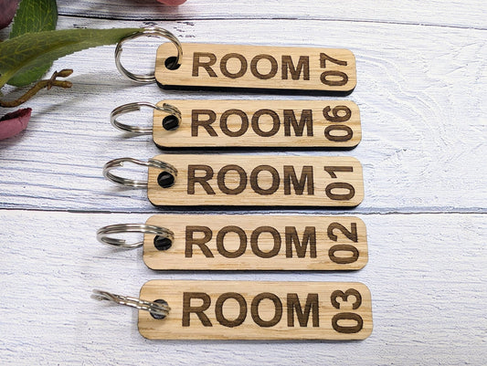 Hotel Room Number Keyrings - High - Quality Oak Veneered MDF - Ideal for Hotels, B&Bs, and Guest Houses - CherryGroveCraft