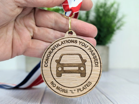 Humorous Driving Test Pass Wooden Medal - Congratulations You Passed - No More "L" Plates! - CherryGroveCraft