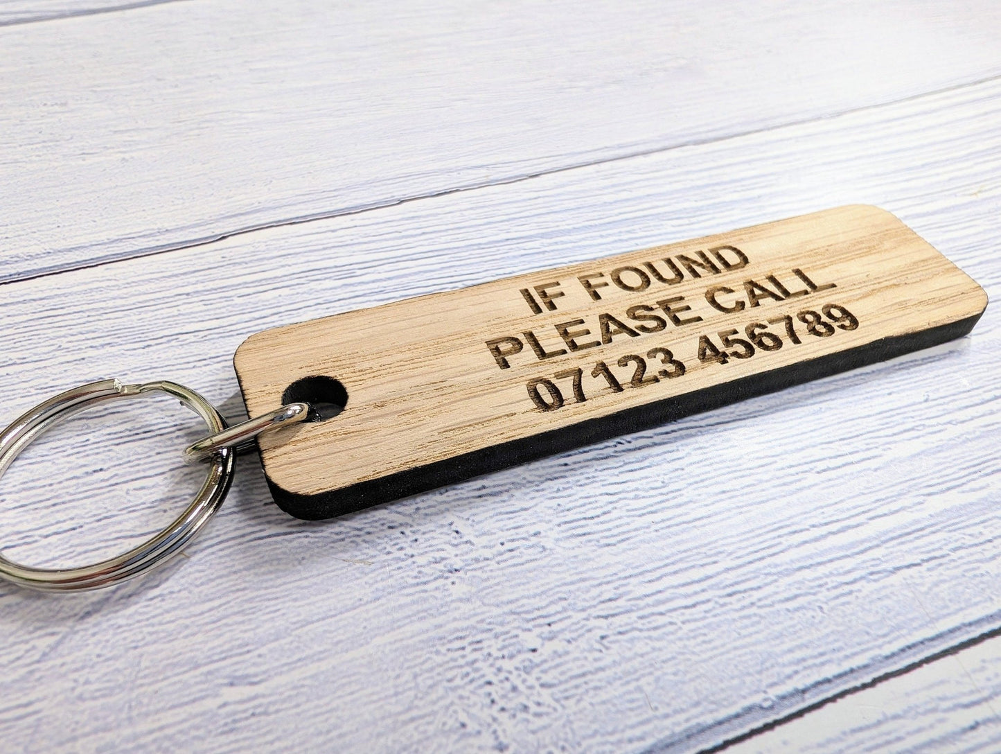 If Found Please Call - Customisable Oak Keyring 90x25mm | Personalised with Your Phone Number - CherryGroveCraft