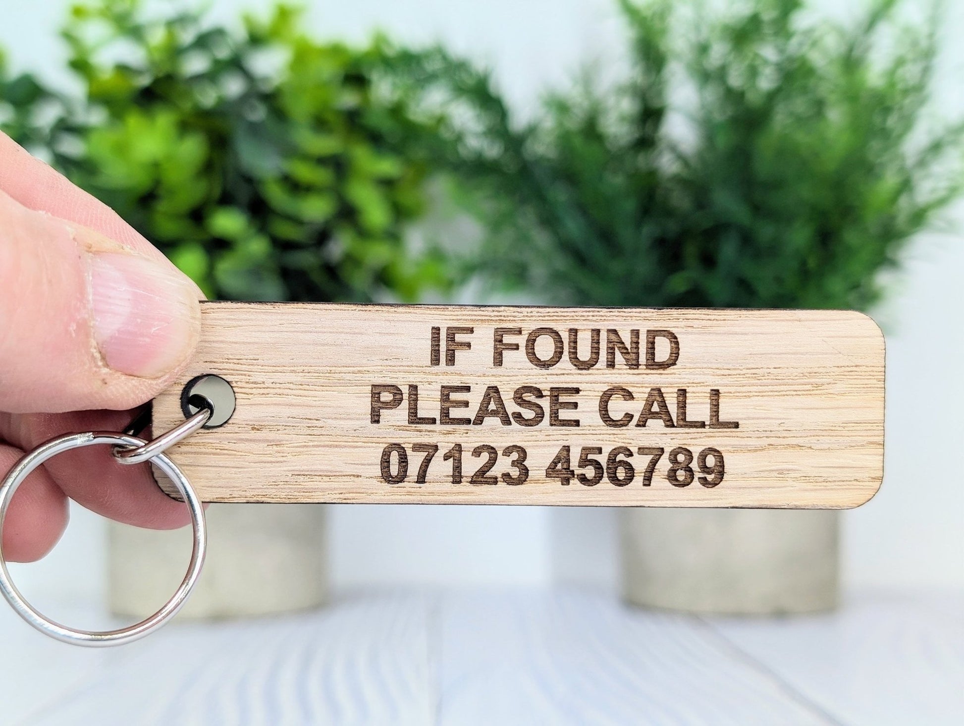 If Found Please Call - Customisable Oak Keyring 90x25mm | Personalised with Your Phone Number - CherryGroveCraft