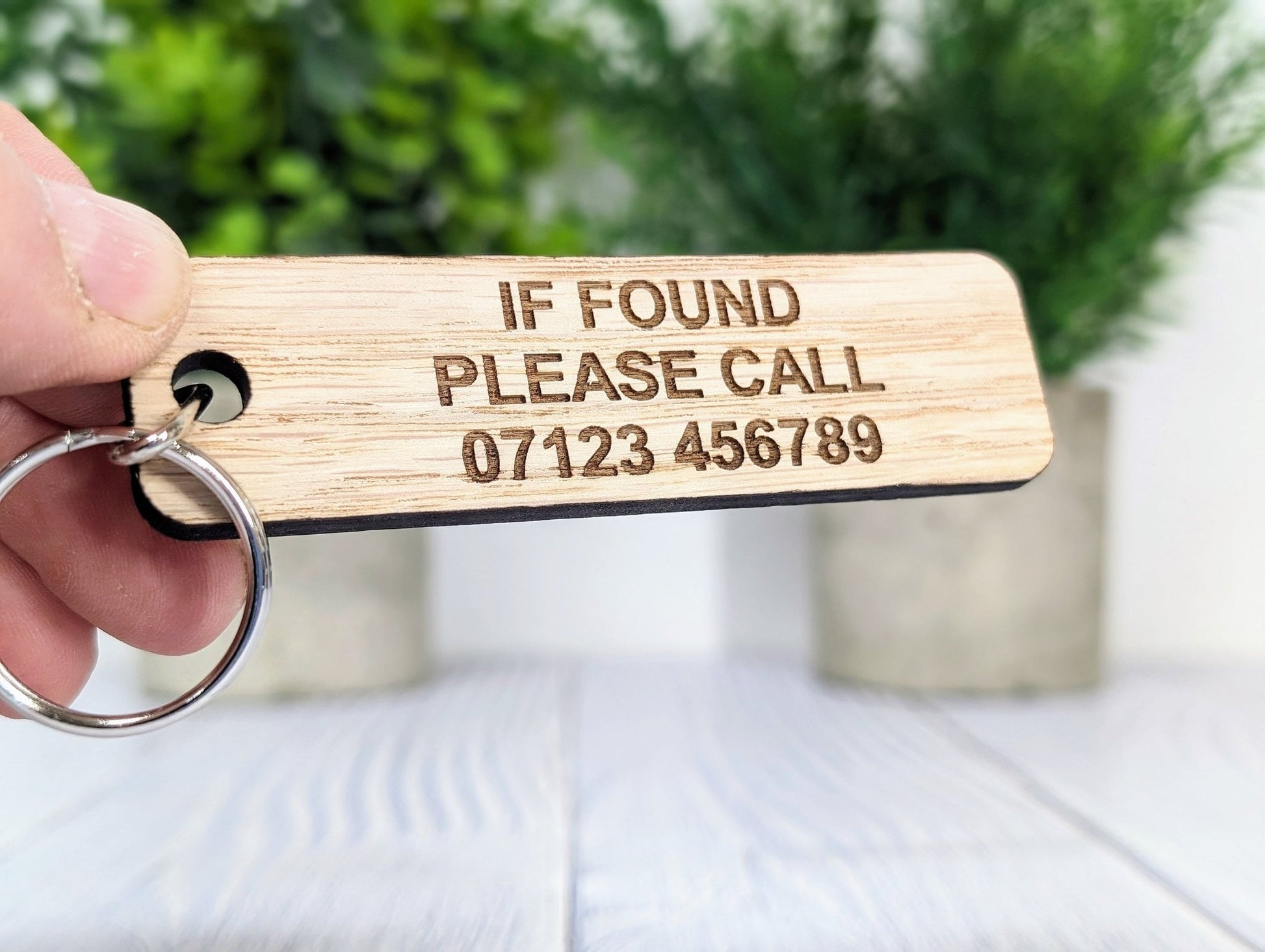 If Found Please Call - Customisable Oak Keyring 90x25mm | Personalised with Your Phone Number - CherryGroveCraft