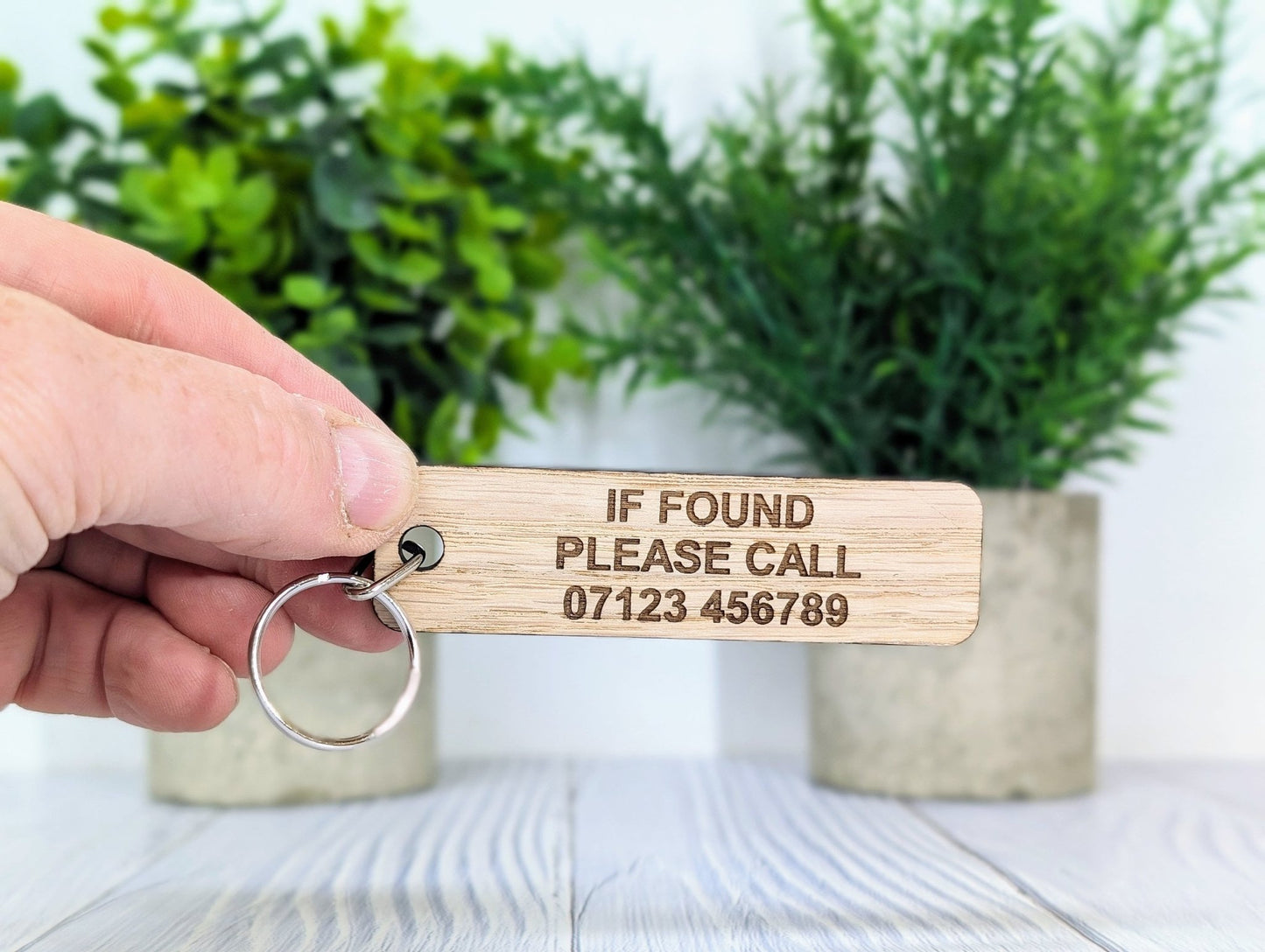 If Found Please Call - Customisable Oak Keyring 90x25mm | Personalised with Your Phone Number - CherryGroveCraft