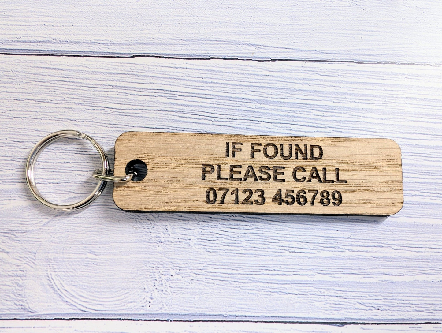 If Found Please Call - Customisable Oak Keyring 90x25mm | Personalised with Your Phone Number - CherryGroveCraft