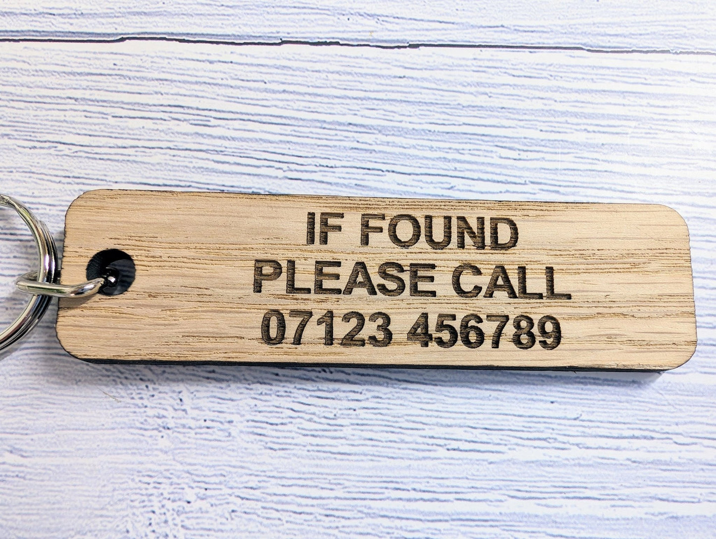 If Found Please Call - Customisable Oak Keyring 90x25mm | Personalised with Your Phone Number - CherryGroveCraft