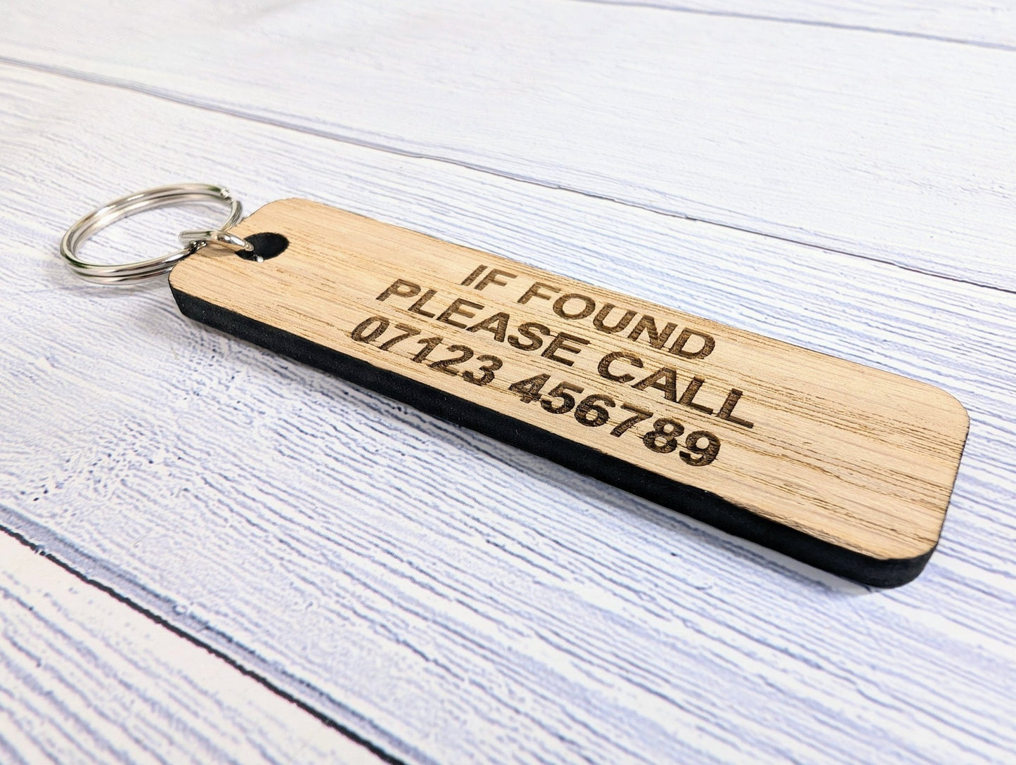 If Found Please Call - Customisable Oak Keyring 90x25mm | Personalised with Your Phone Number - CherryGroveCraft