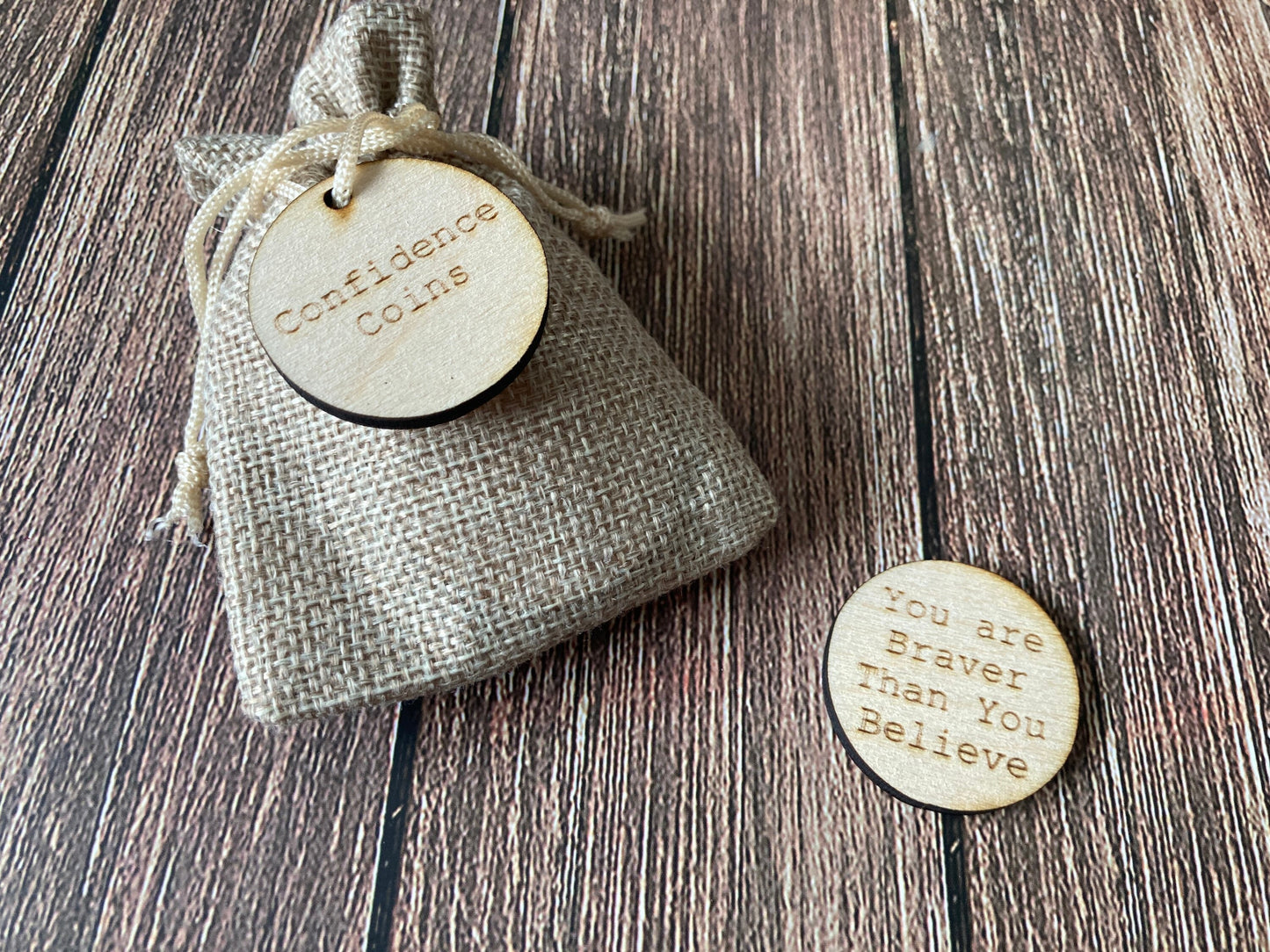 Personalised Wooden Hug Tokens (Confidence Coins) for Uplifting and Comforting Gifts