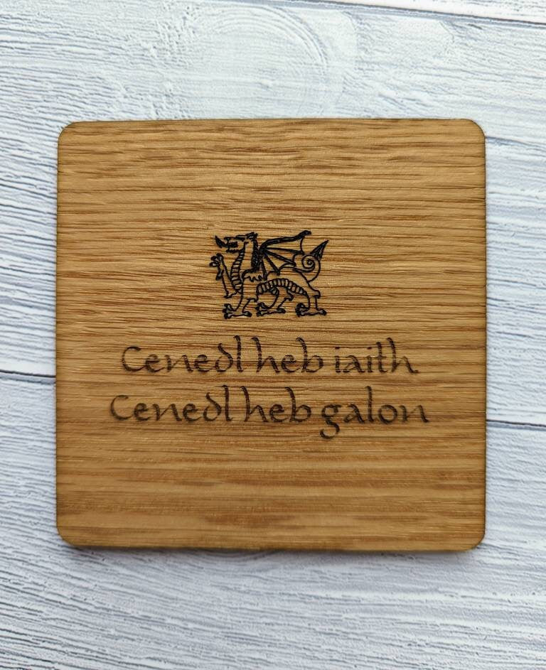 Welsh Wooden Coasters, Welsh Language Gift, Birthday Gift, Oak