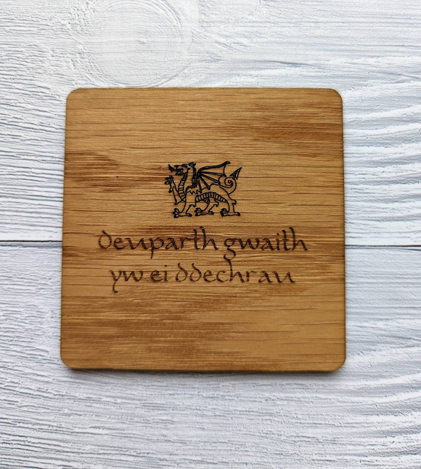 Welsh Wooden Coasters, Welsh Language Gift, Birthday Gift, Oak