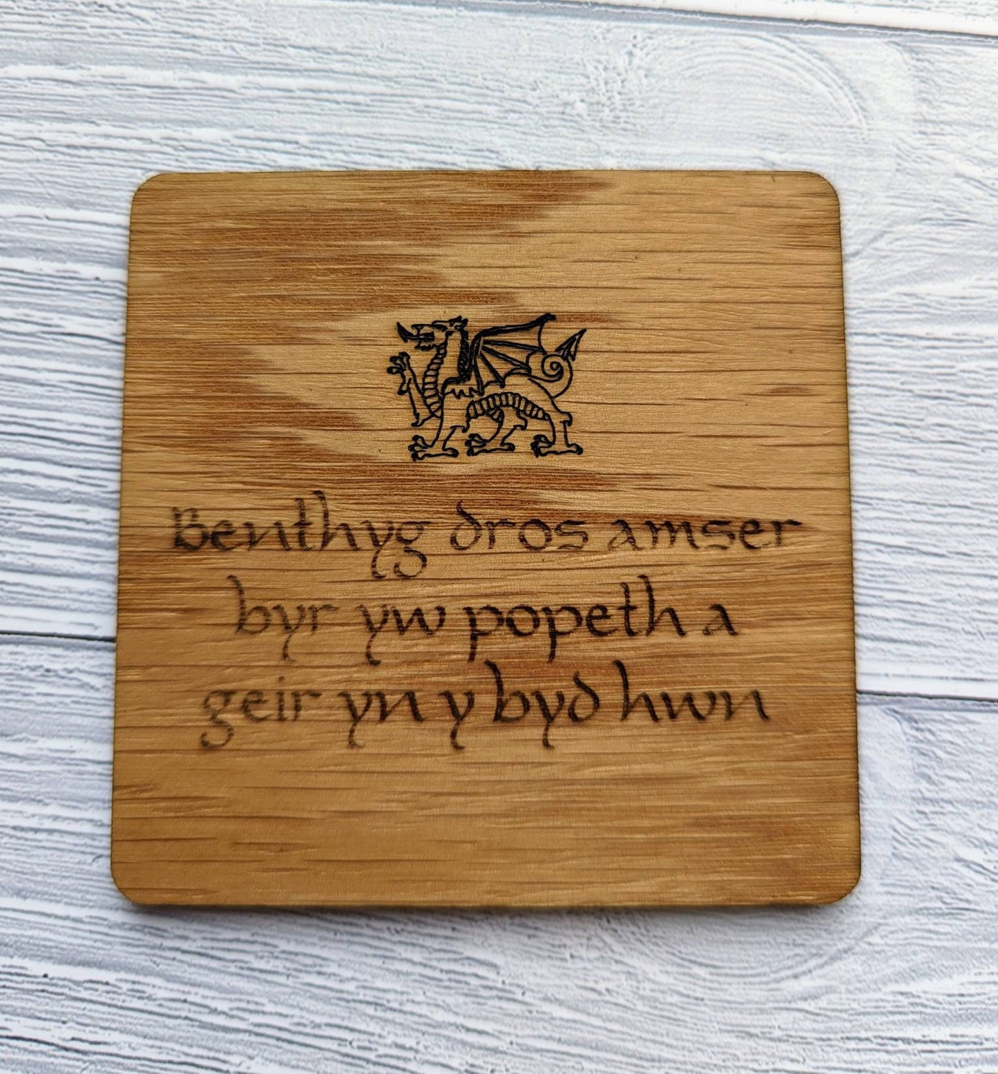 Welsh Wooden Coasters, Welsh Language Gift, Birthday Gift, Oak