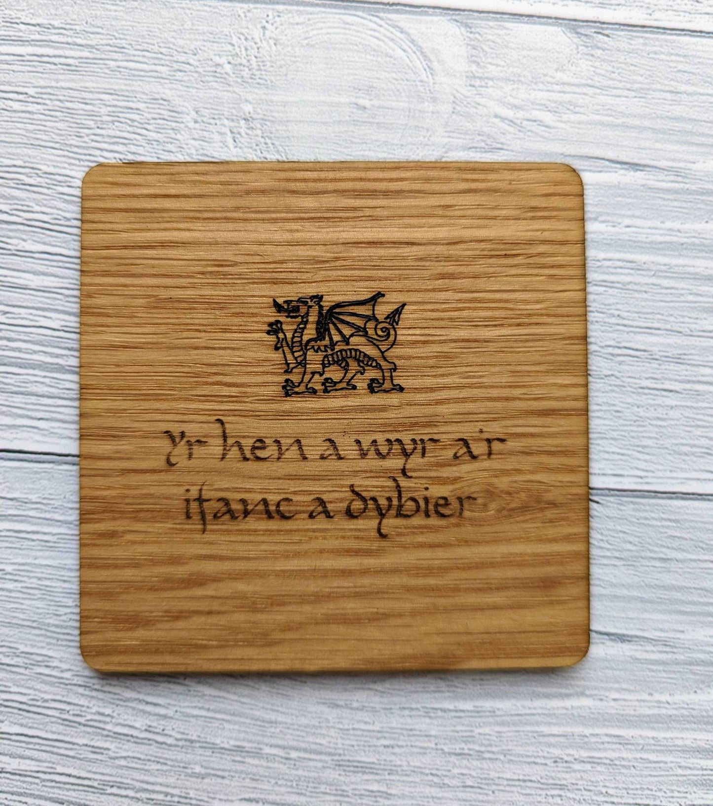 Welsh Wooden Coasters, Welsh Language Gift, Birthday Gift, Oak