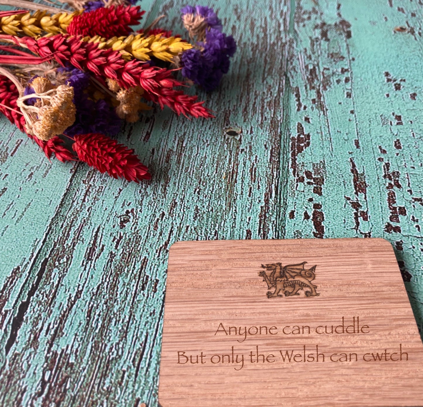 Welsh Wooden Coasters, Welsh Language Gift, Birthday Gift, Oak