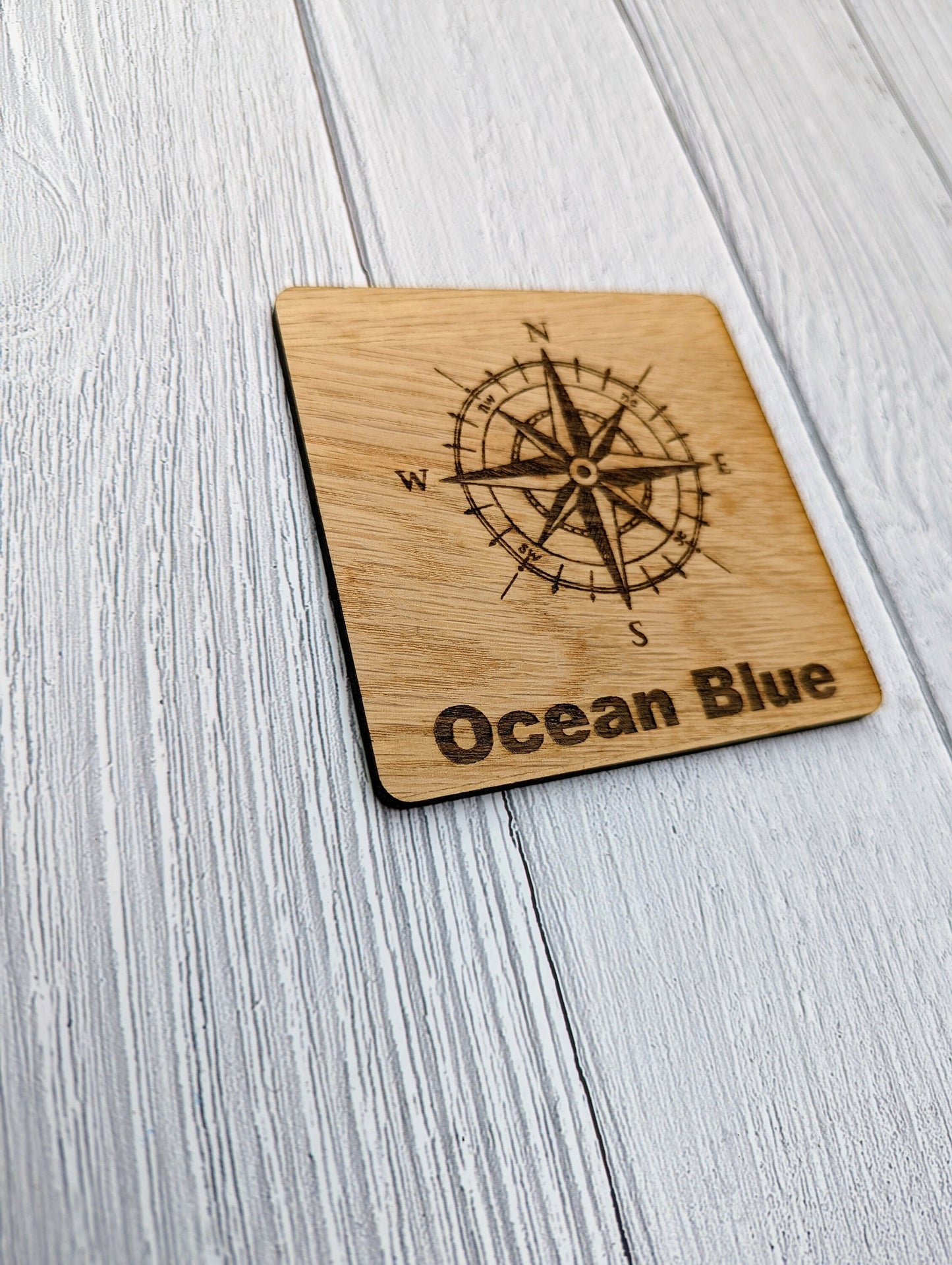 Personalised Sailing Coasters, Compass & Name OR Number, Pack of 6 Oak Veneered Coasters