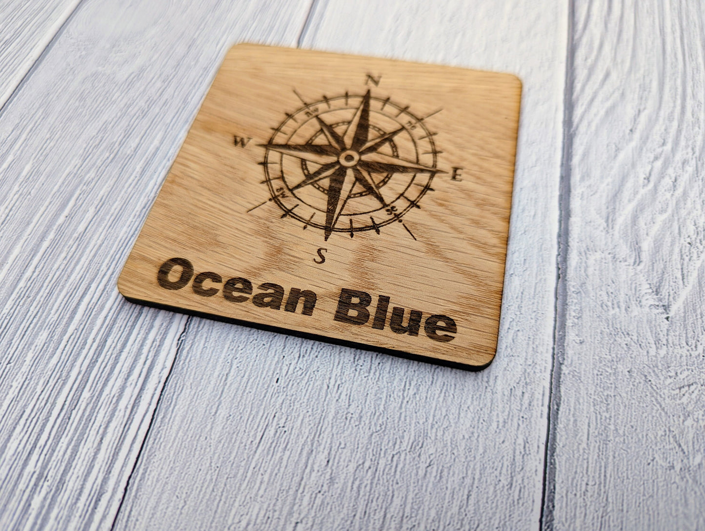 Personalised Sailing Coasters, Compass & Name OR Number, Pack of 6 Oak Veneered Coasters