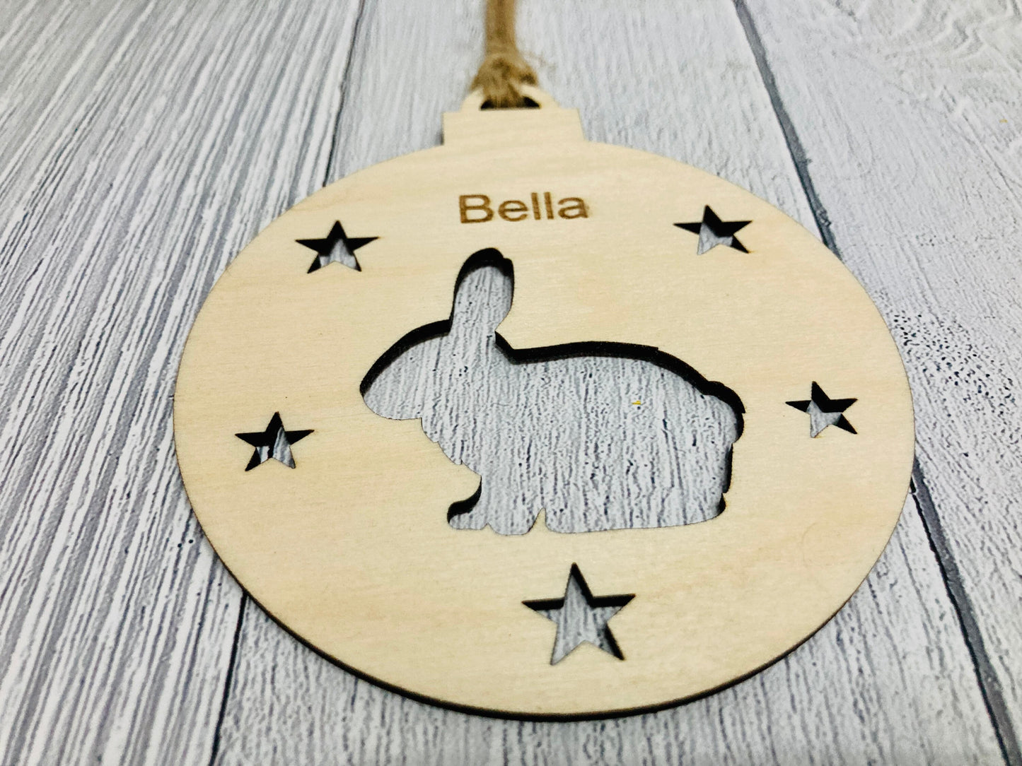 Personalised Rabbit Bauble | Custom Christmas Decoration | Wooden Bunny Gift