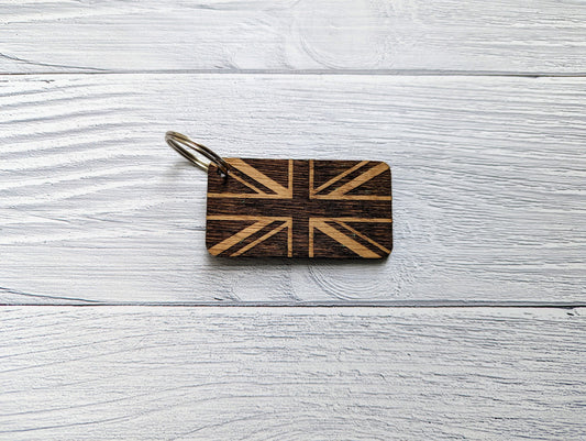Union Jack Keyrings, Union Jack Gift, Oak