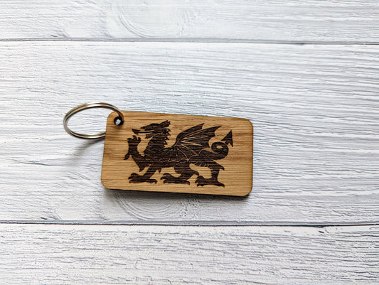 Wales Keyrings | Personalised Option | Single or Double Sided | Welsh Dragon | Welsh Gifts | Oak Veneered | Bulk