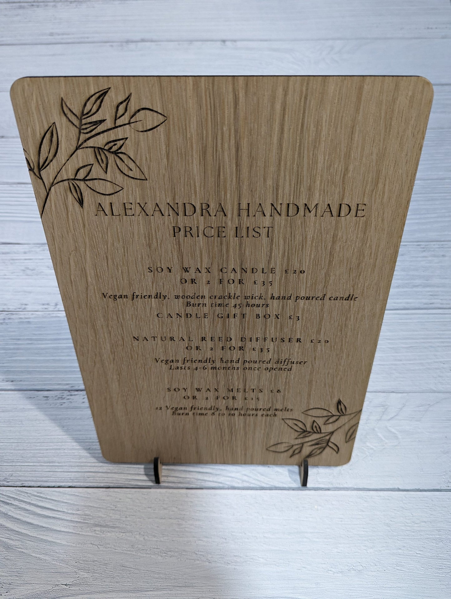 Personalised Wooden Sign with Optional Stand, Freestanding Sign, Oak