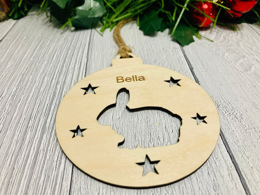 Personalised Rabbit Bauble | Custom Christmas Decoration | Wooden Bunny Gift