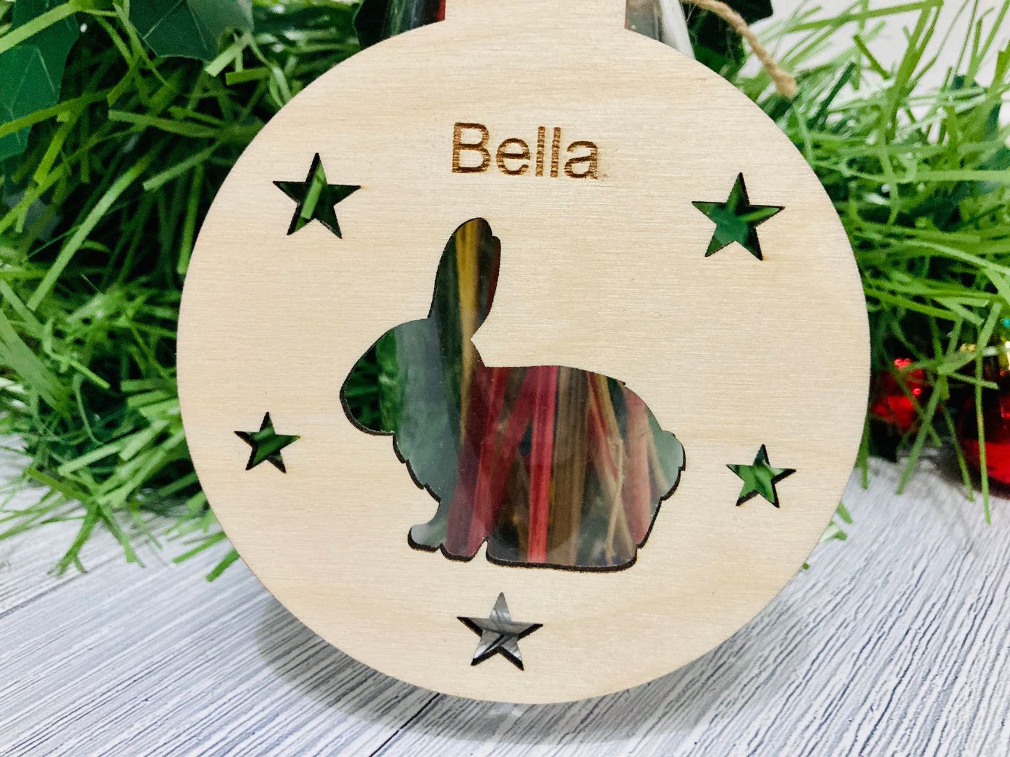 Personalised Rabbit Bauble | Custom Christmas Decoration | Wooden Bunny Gift