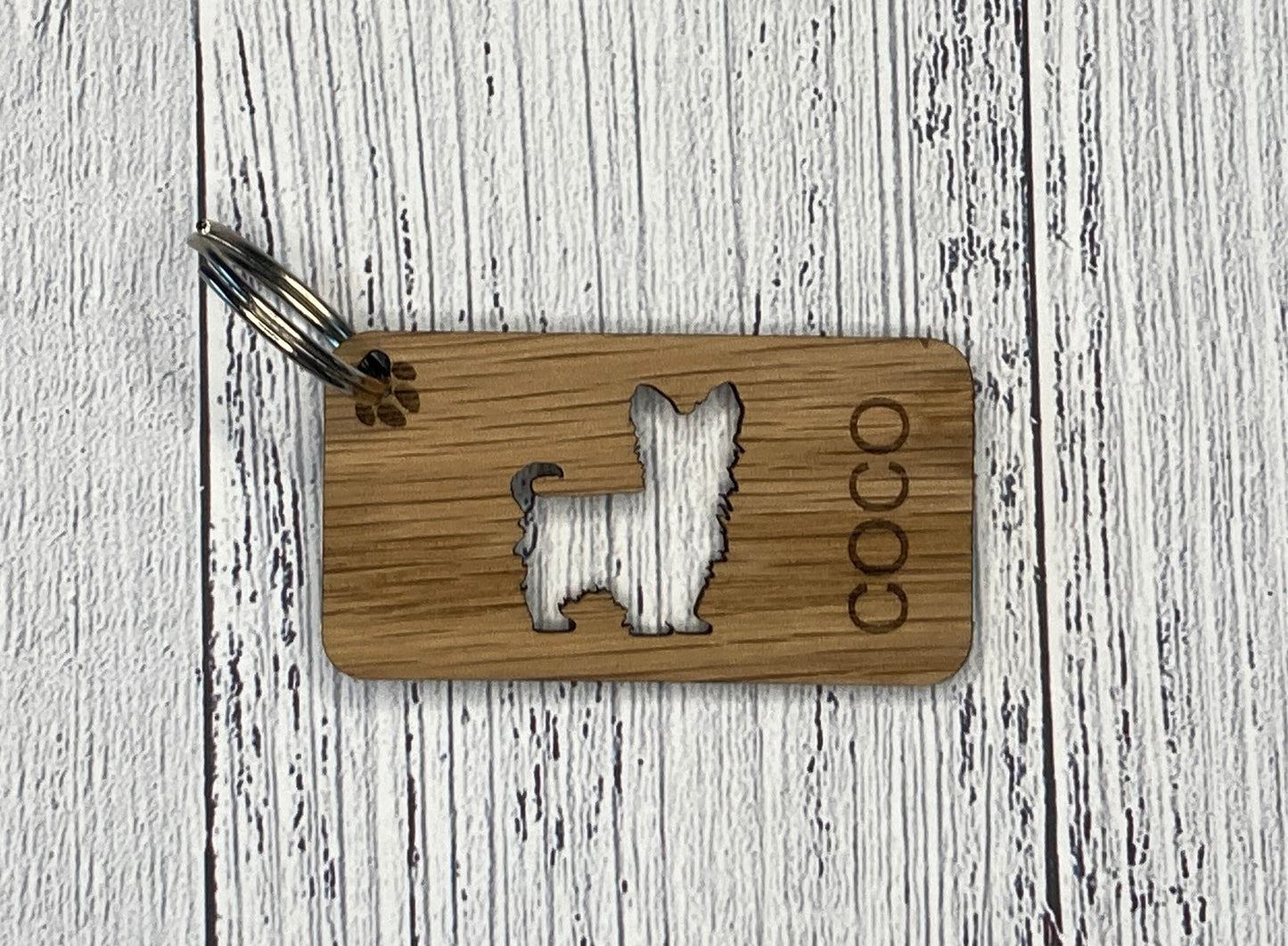 Personalised Dog Keyrings, Engraved Wooden Pet Keyring, Gift For Dog Owner, Oak