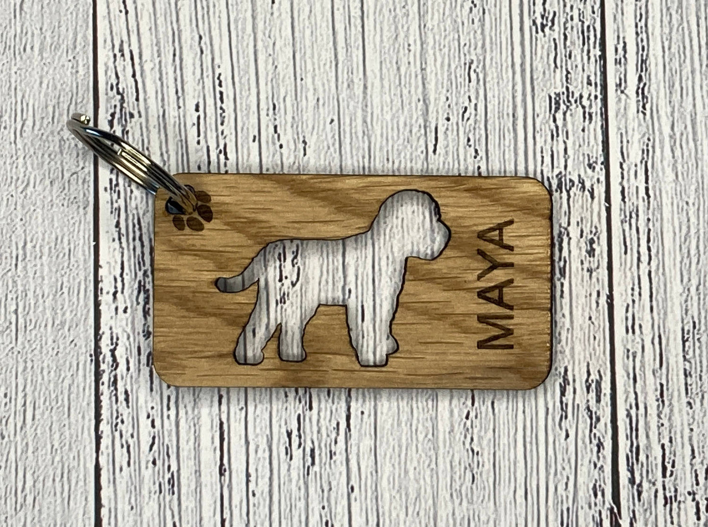 Personalised Dog Keyrings, Engraved Wooden Pet Keyring, Gift For Dog Owner, Oak