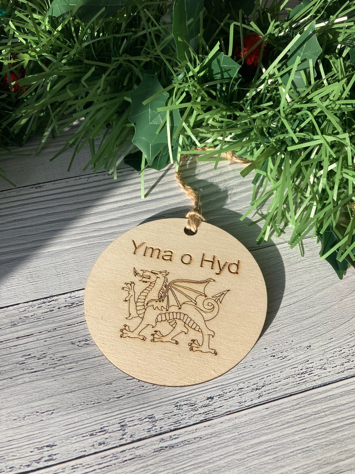 Welsh Bauble, Welsh Wooden Gift, Celtic Bauble, Yma o Hyd