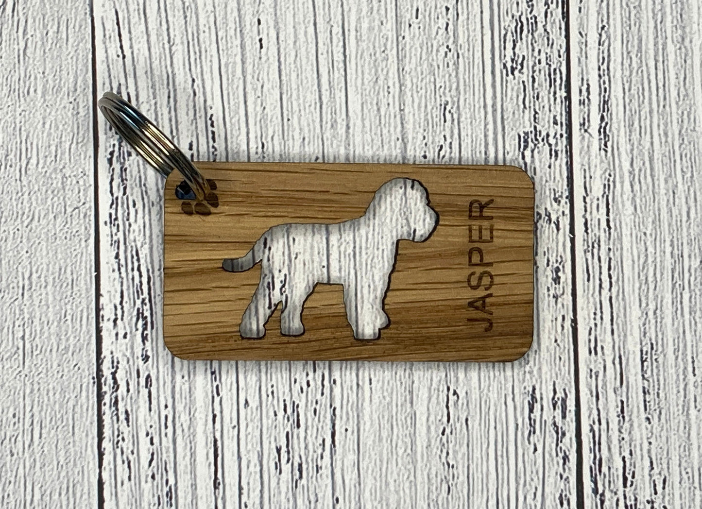 Personalised Dog Keyrings, Engraved Wooden Pet Keyring, Gift For Dog Owner, Oak