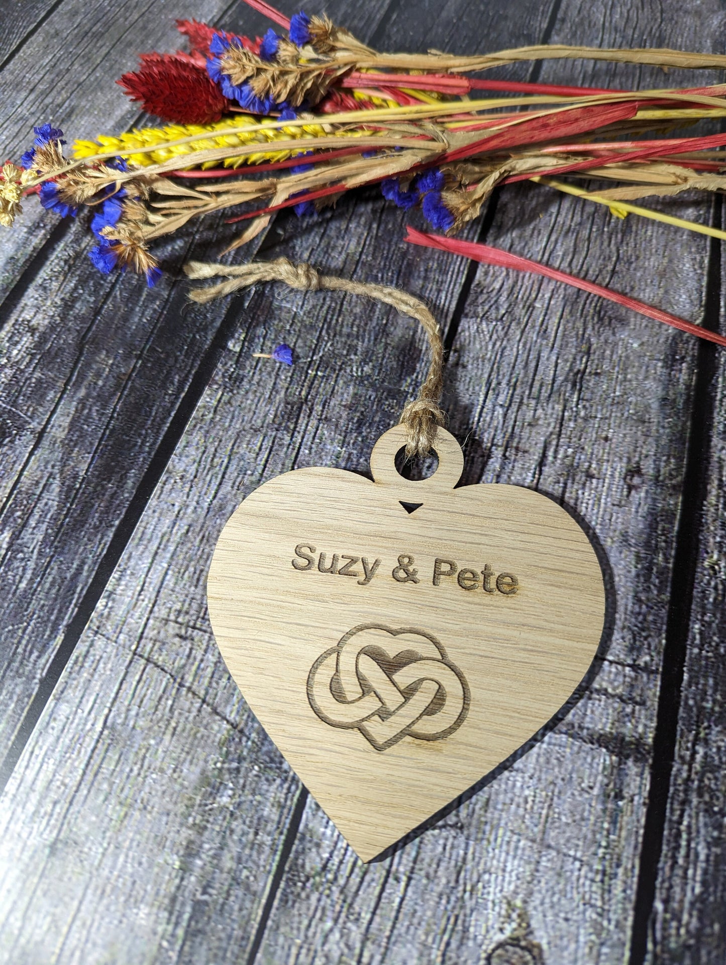 Wooden Personalised Valentine Gift, Heart Shaped Love Infinity Bauble, Romantic Gift, Oak