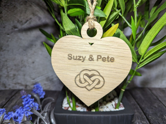 Wooden Personalised Valentine Gift, Heart Shaped Love Infinity Bauble, Romantic Gift, Oak