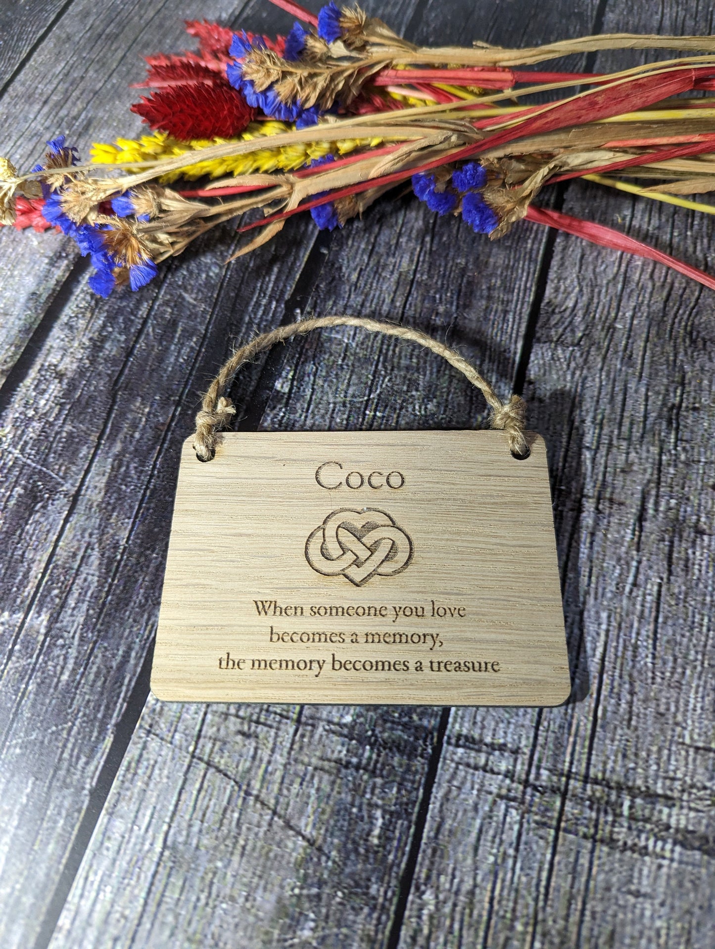 Wooden Personalised "In Memory" Sign, Memory Plaque with Love Infinity Symbol, Hanging Sign, Made in Oak