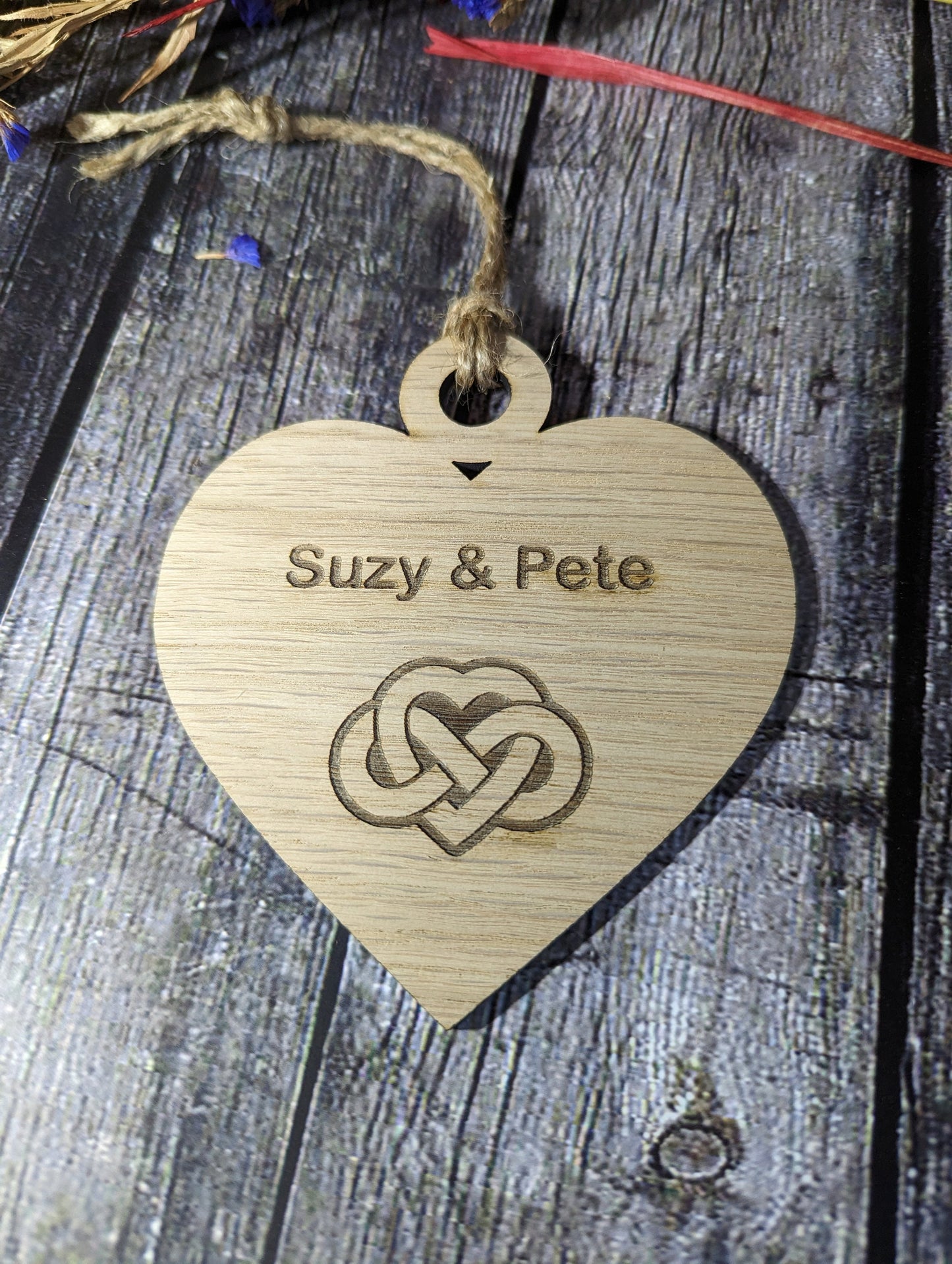 Wooden Personalised Valentine Gift, Heart Shaped Love Infinity Bauble, Romantic Gift, Oak