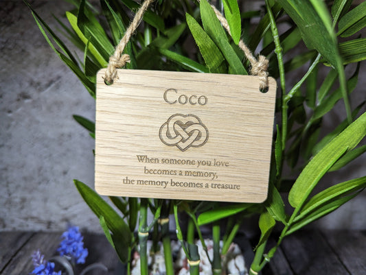 Wooden Personalised "In Memory" Sign, Memory Plaque with Love Infinity Symbol, Hanging Sign, Made in Oak