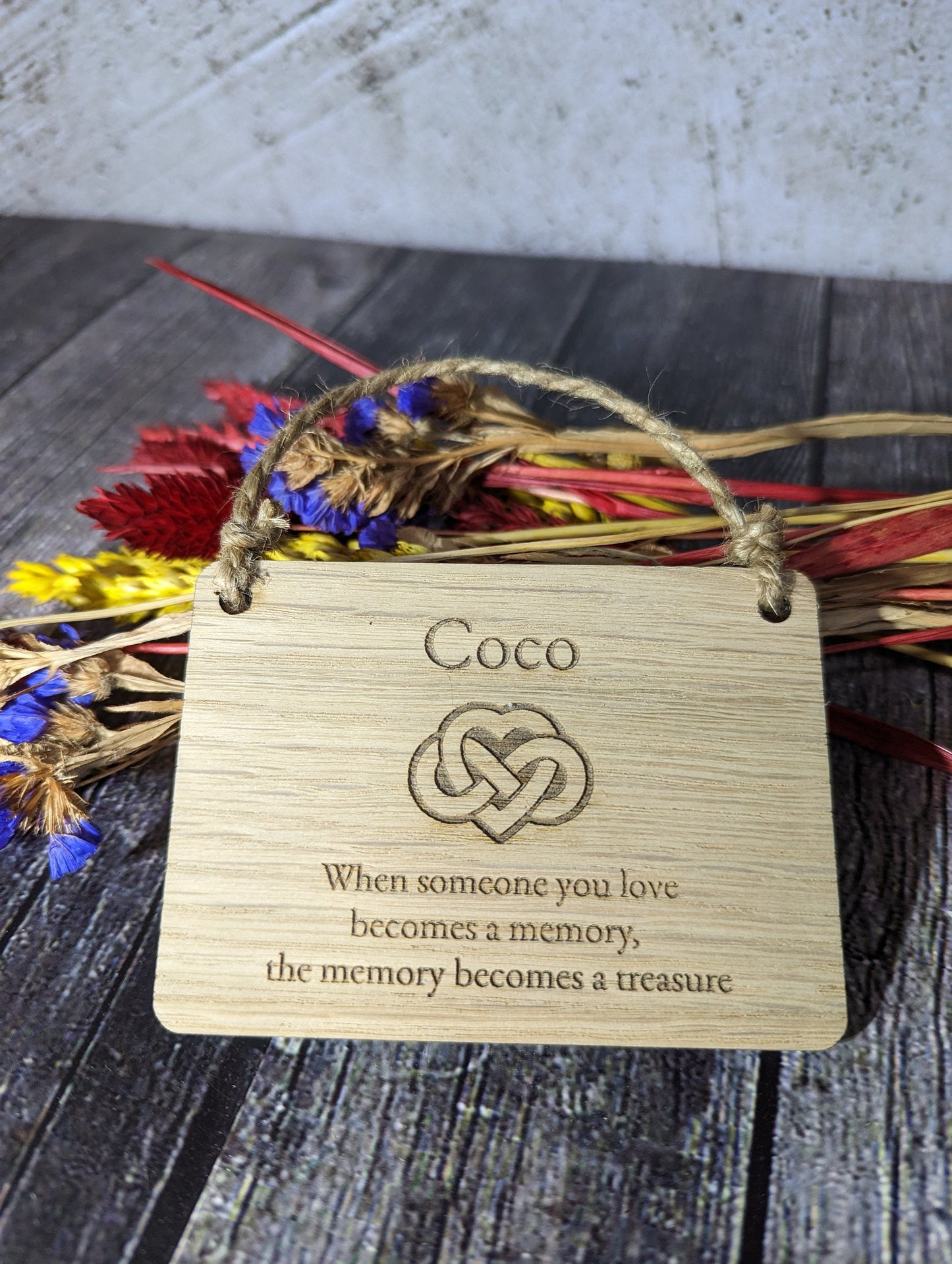 Wooden Personalised "In Memory" Sign, Memory Plaque with Love Infinity Symbol, Hanging Sign, Made in Oak