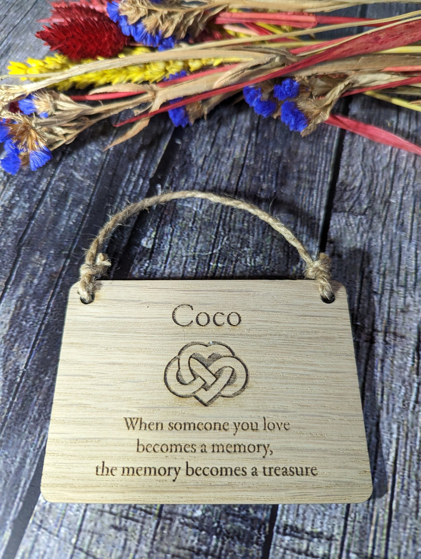 Wooden Personalised "In Memory" Sign, Memory Plaque with Love Infinity Symbol, Hanging Sign, Made in Oak