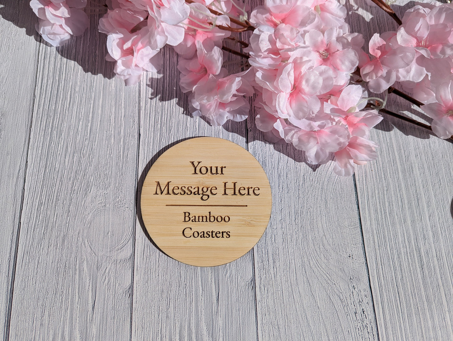 Personalised Bamboo Coasters - Sustainable Gift for Any Occasion, Custom Coasters, Eco Friendly Coasters, Father's Day Gift