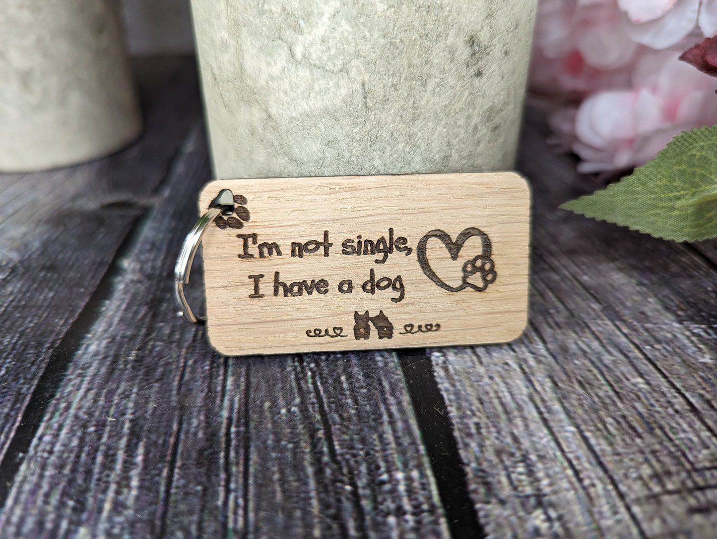 Wooden Dog Keyrings "I'm Not Single, I Have a Dog" | Dog Keychain for Dog Lovers | Dog Owner Gift