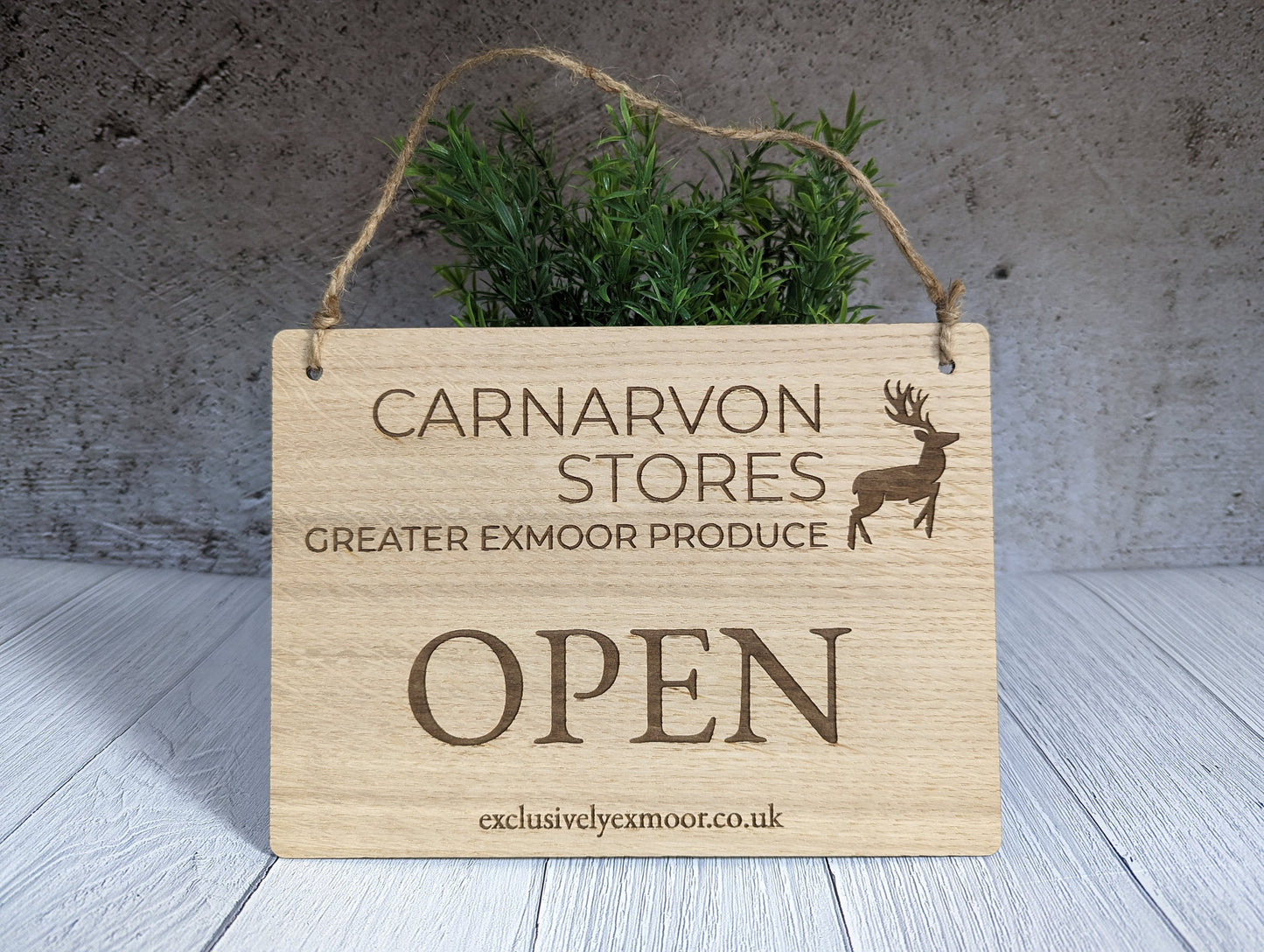 Personalised Wooden Open and Closed Sign for Business - Eco-friendly 2 Sided Oak Veneered MDF with Rustic String for Hanging