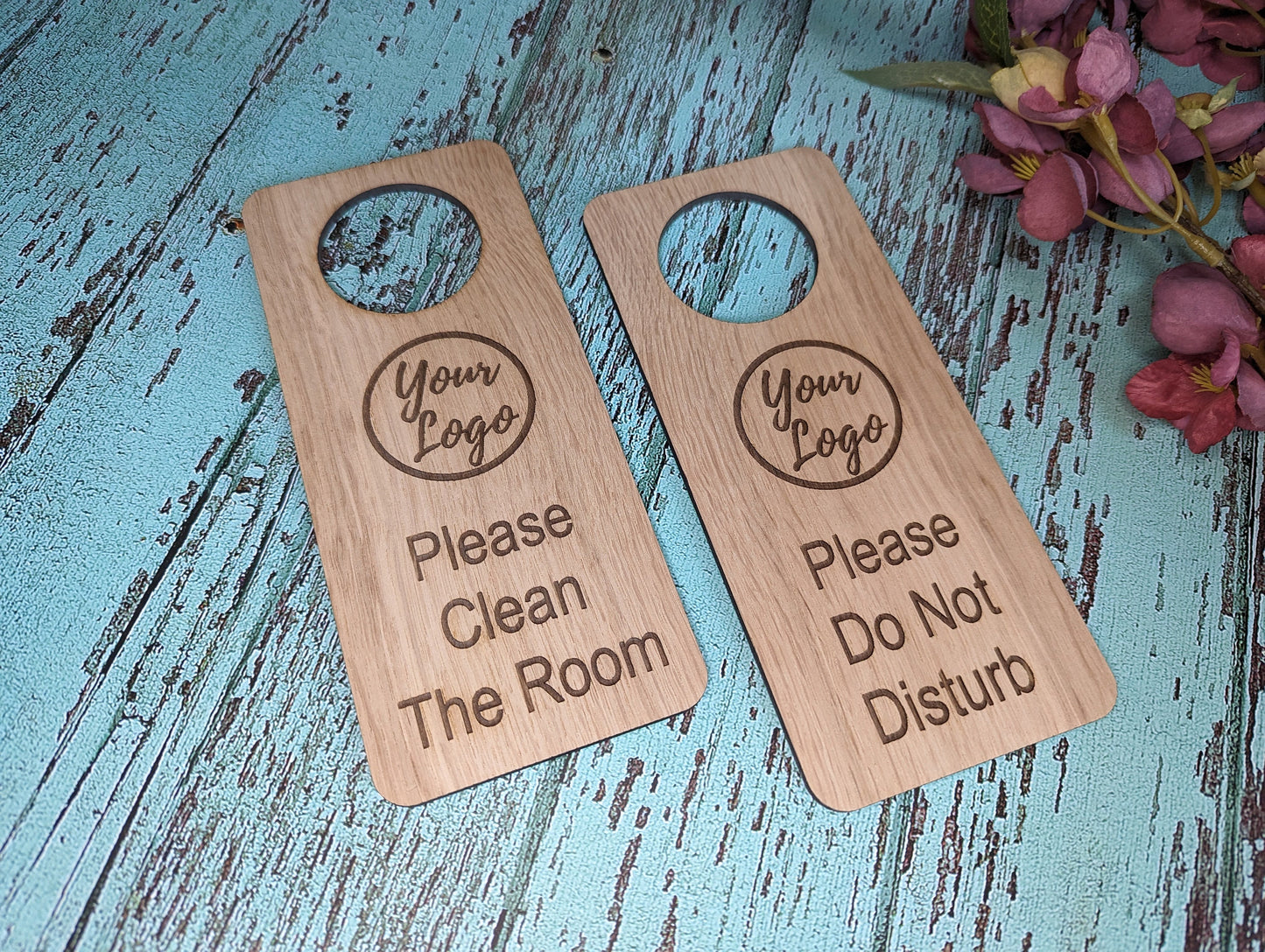 Personalised Wooden Door Hanger - "Please Clean the Room" and "Please Do Not Disturb" - Hotel Sign, Bedroom Sign, Oak, Bulk