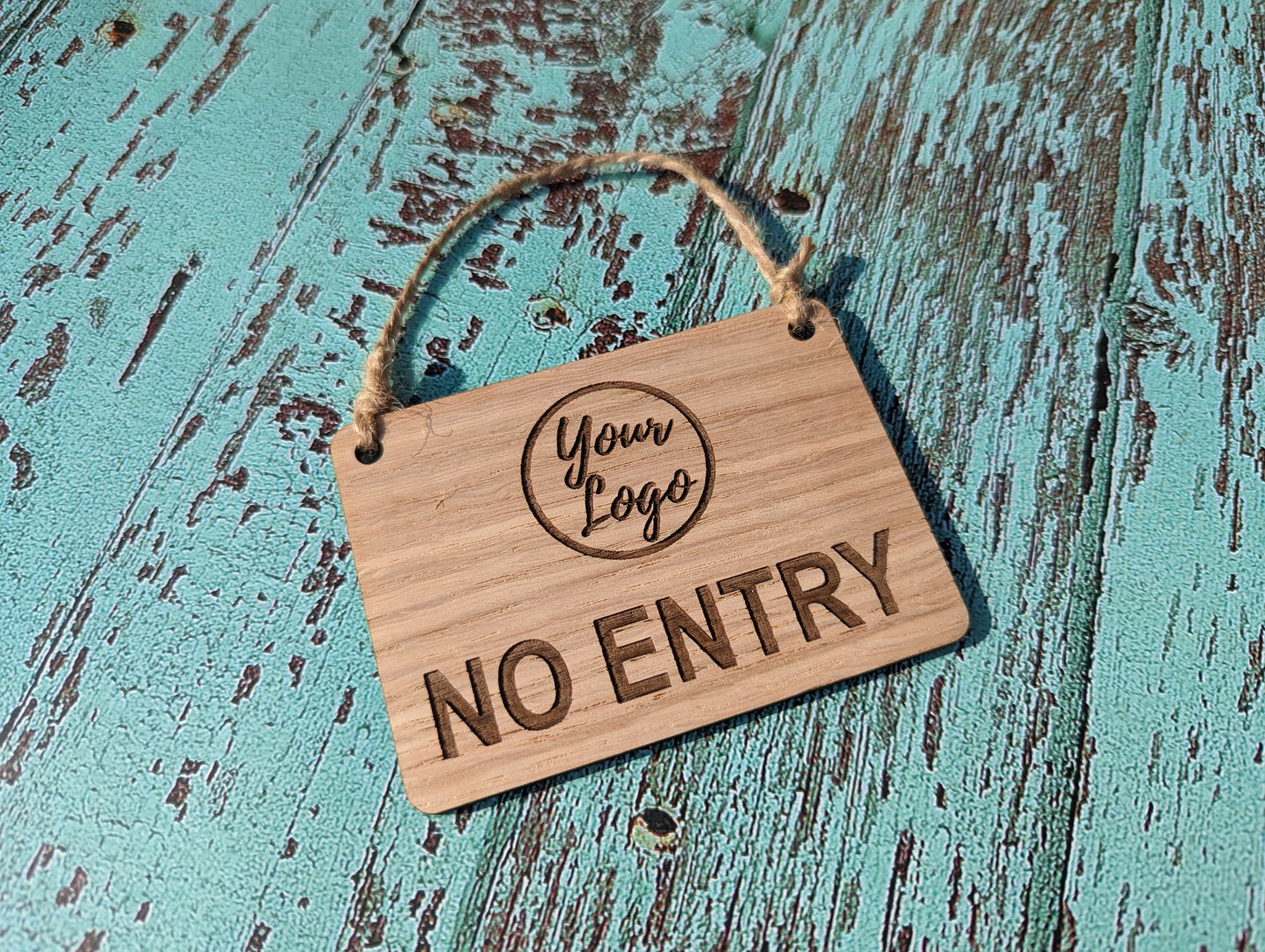 Personalised NO ENTRY Hanging Sign - 4 Sizes, Add Your Text or Logo, Personalised Wooden Hanging Sign, Door Sign, Do Not Enter Sign