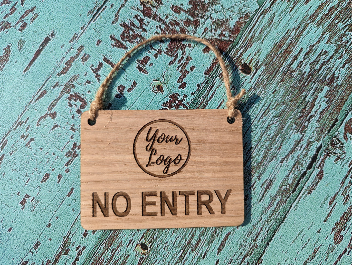 Personalised NO ENTRY Hanging Sign - 4 Sizes, Add Your Text or Logo, Personalised Wooden Hanging Sign, Door Sign, Do Not Enter Sign