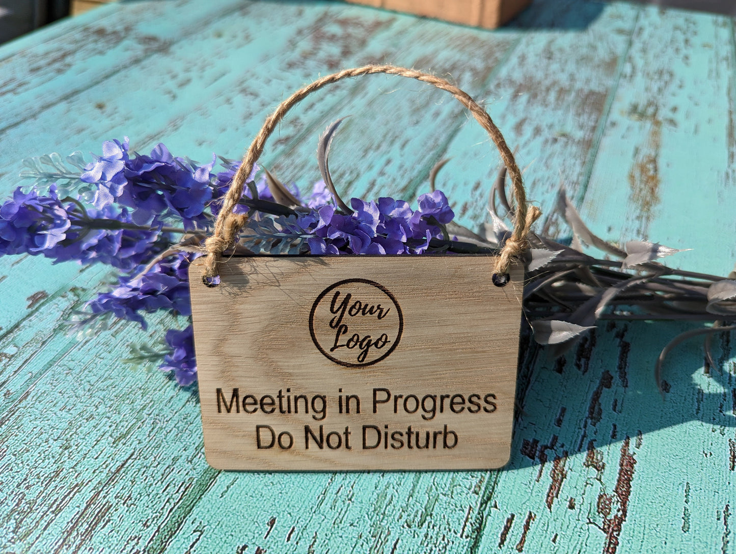 Personalised "Meeting in Progress, Do Not Disturb" Hanging Sign - 4 Sizes, Add Text or Logo, Personalised Wooden Hanging Sign, Door Sign