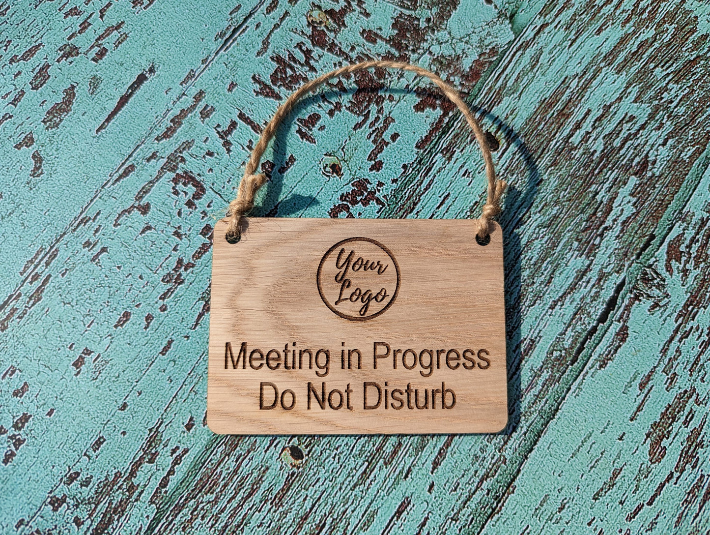 Personalised "Meeting in Progress, Do Not Disturb" Hanging Sign - 4 Sizes, Add Text or Logo, Personalised Wooden Hanging Sign, Door Sign